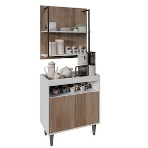 Aparador Cantinho do Café e Painel 2 Prateleiras Flora M24 Branco/Freijó - Mpozenato
