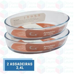 Travessa Vidro Temperado 2,4L Forno Assados Cozidos Saladas 2UNIDADE
