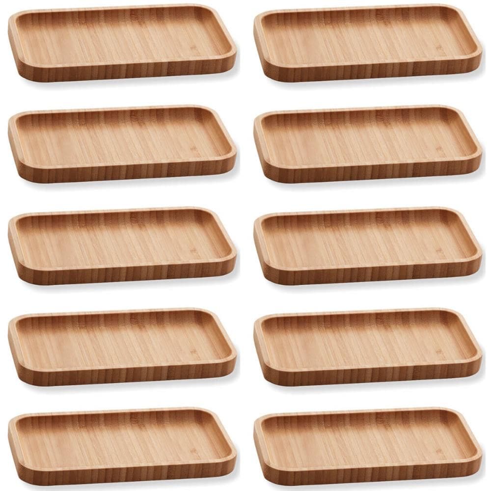10 Bandejas Bambu Lyor Retangular Petisqueiras Multiuso Hire 20x10cm para Restaurante