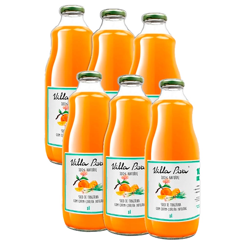Kit 6X: Suco de Tangerina com Capim Cidreira Sem Açúcar Villa Piva 1L