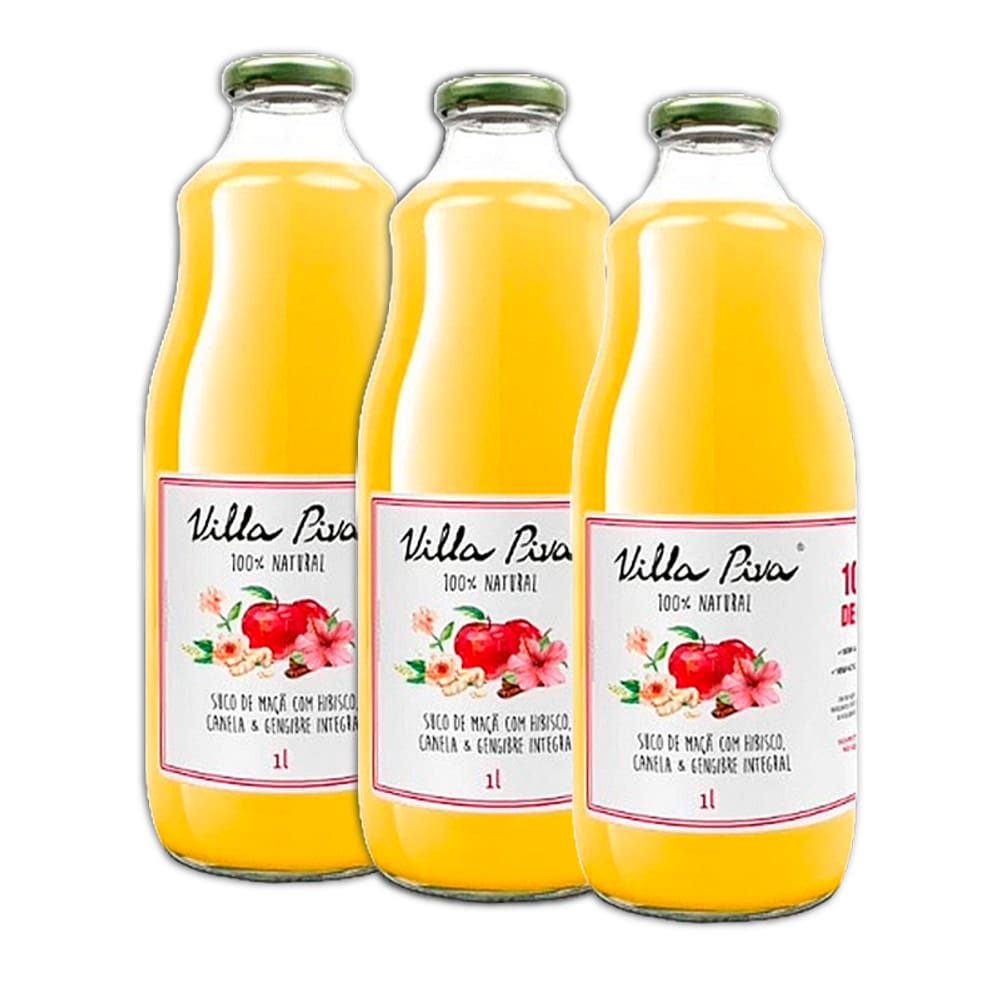 Kit 3X: Suco de Maçã com Hibisco, Canela e Gengibre Sem Açúcar Villa Piva 1L