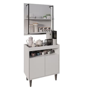 Aparador Cantinho do Café e Painel 2 Prateleiras Flora M24 Branco - Mpozenato