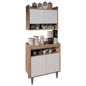 Armário Aéreo Ceci e Balcão Aparador Buffet Lice M24 Freijó/Branco - Mpozenato