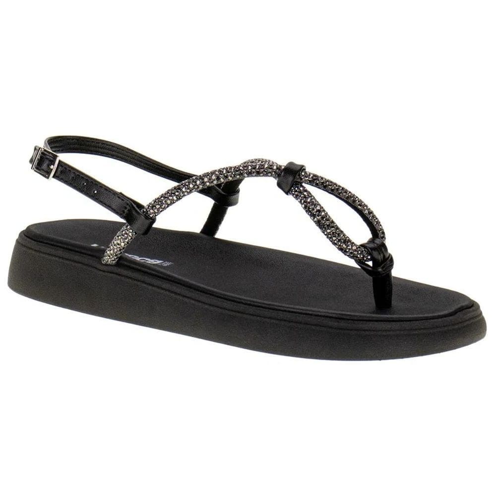 Sandália Moleca Sola Grossa Strass Feminina Preta