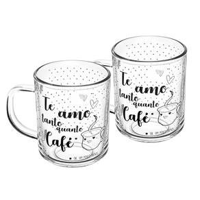 Cj 2 Canecas De Vidro Frase Te Amo Tanto Quanto Café 220Ml