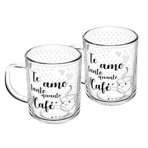 Cj 2 Canecas De Vidro Frase Te Amo Tanto Quanto Café 220Ml