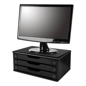 Suporte De Monitor De Madeira Com 3 Gavetas Preto