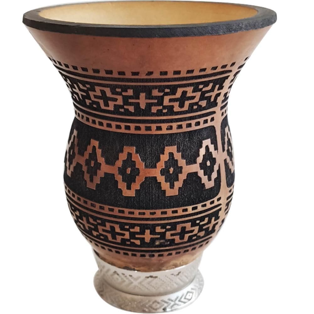 Cuia De Chimarrão Tererê Artesanal Cuia De Porongo Natural Com Pé Desenho Arabescos