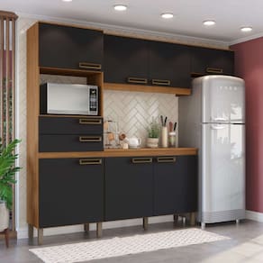 Cozinha Compacta Jasmine 7 Portas 2 Gavetas Espresso Móveis Marrom E Preto