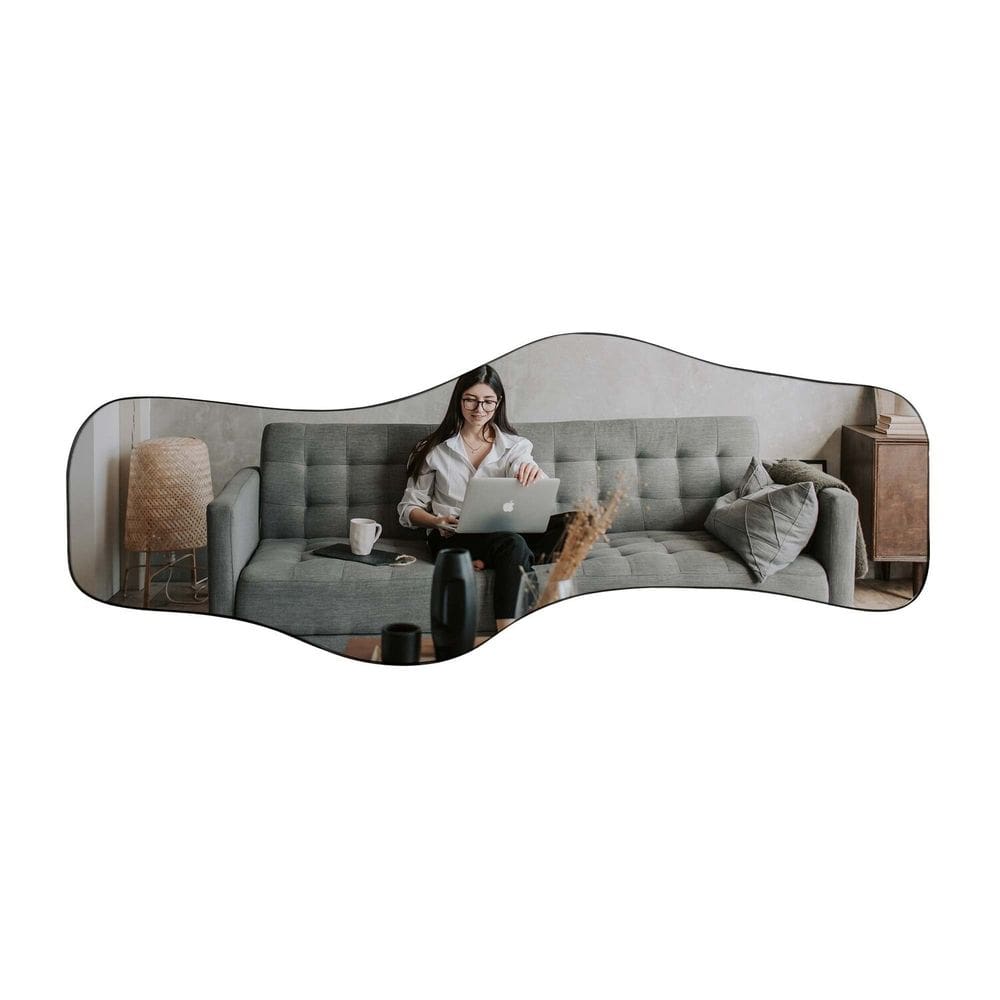 Espelho Orgânico Grande Corpo Inteiro 170x70 Couro Mod Waves Preto