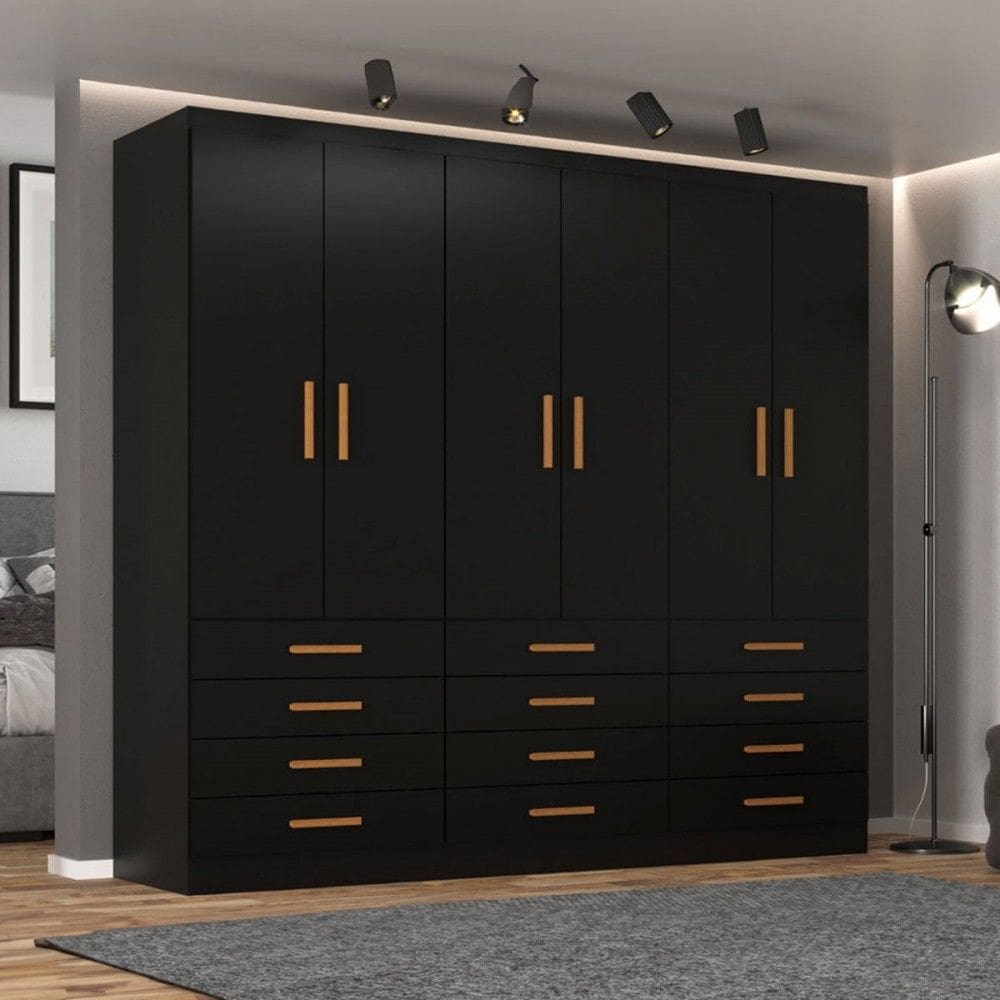 Guarda-Roupa Casal New Mônaco 6 Portas 12 Gavetas Preto - Evidência Móveis