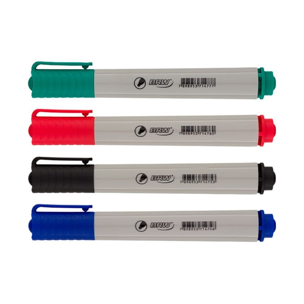 Kit 04 Caneta Pincel Marcador Quadro Branco Recarregável Lousa Flip Chart Colorido Brw