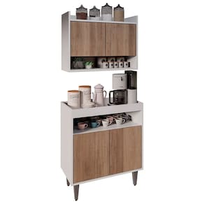 Armário Aéreo Ceci e Balcão Aparador Buffet Lice M24 Branco/Freijó - Mpozenato