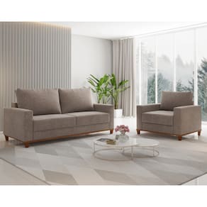 Conjunto Estofado Living 3 Lugares e 1 Poltrona Napoles Linho Kaki - Casa Giulia