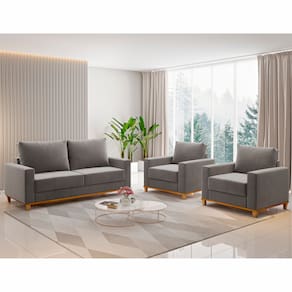 Conjunto Estofado Living e 2 Poltronas Napoles Grafite - Casa Giulia