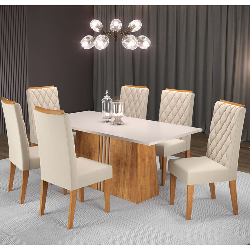 Mesa de Jantar Retangular Dreams Com 6 Cadeiras Iza Cobre/Blonde/Bege - Casa Giulia