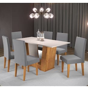 Mesa de Jantar Retangular Thea Com 6 Cadeiras Venus Cobre/Blonde/Cinza - Casa Giulia