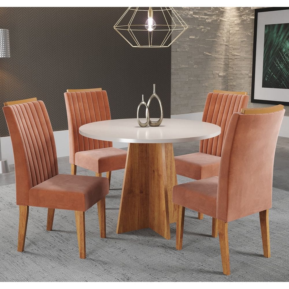 Mesa de Jantar Redonda Ipanema Com 4 Cadeiras Fran Cobre/Blonde/Terracota - Casa Giulia