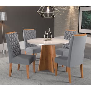 Mesa de Jantar Redonda Piece Com 4 Cadeiras Iza Cobre/Blonde/Cinza - Casa Giulia