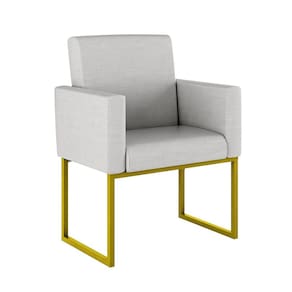 Poltrona Cadeira Decorativa Recepção Base Ferro Dourado