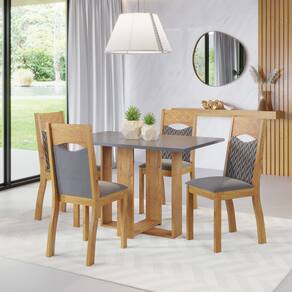Mesa de Jantar Retangular Ellus Com 4 Cadeiras Pietra Cobre/Cinza Brilho/V.grafite - Casa Giulia
