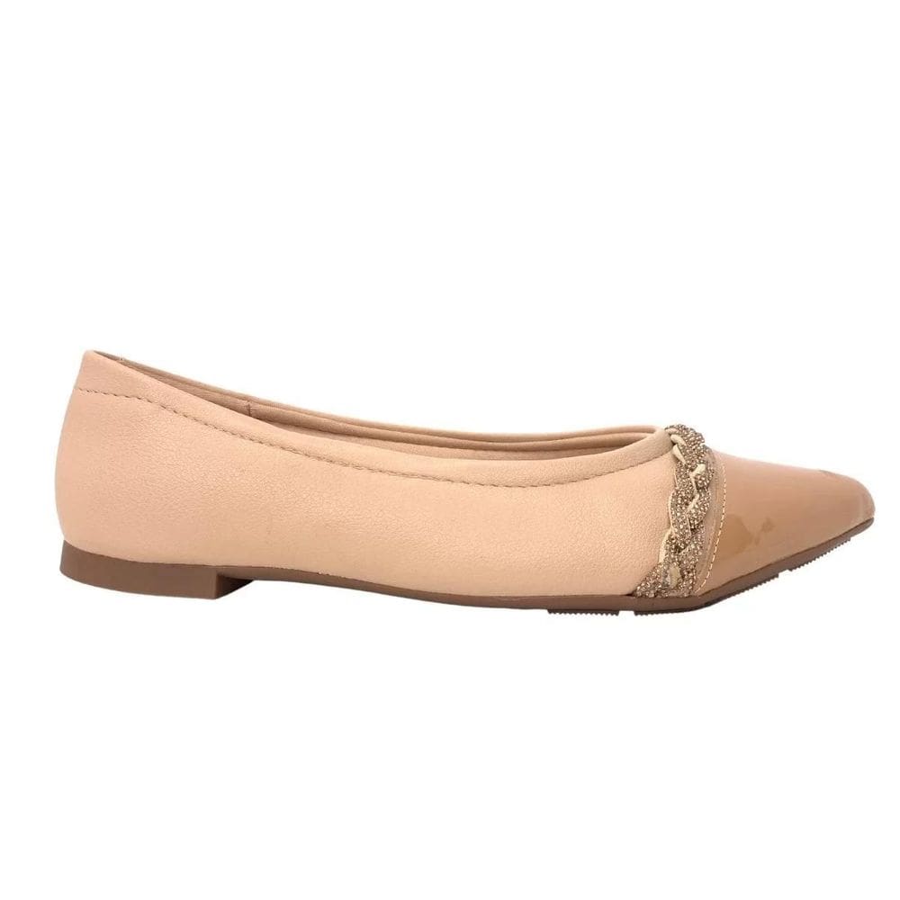 Sapatilha Modare Comfort Bico Fino Strass Feminina Bege