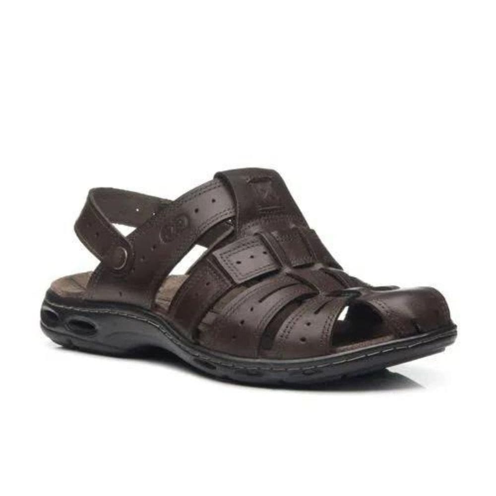 Sandália Pegada Confort Couro Masculino Marrom Cravo