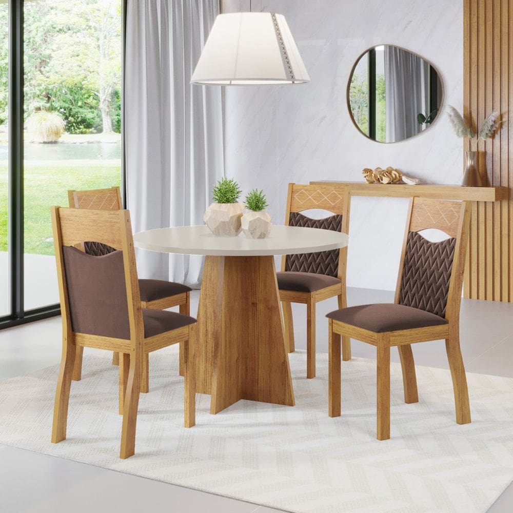 Mesa de Jantar Redonda Montague Com 4 Cadeiras Pietra Cobre/Blonde/V.bombom - Casa Giulia
