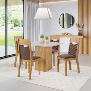 Mesa de Jantar Quadrada Dumond Com 4 Cadeiras Pietra Cobre/Blonde/Bombom - Casa Giulia