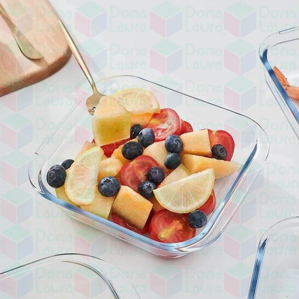 3uni Refratária 1,1L Pequena Quadrada Frutas Saladas Petiscos