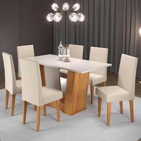 Mesa de Jantar Retangular Thea Com 6 Cadeiras Venus Cobre/Blonde/Bege - Casa Giulia