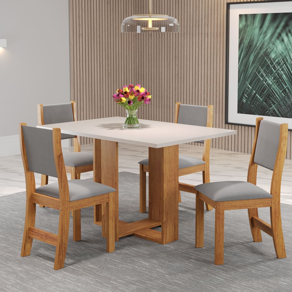 Mesa de Jantar Retangular Holy Com 4 Cadeiras Sol Cobre/Blonde/Cinza - Casa Giulia