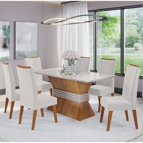 Mesa de Jantar Retangular Ginny com 6 Cadeiras Flora em Madeira Maciça Cobre/Blonde/Marfim - Casa Giulia