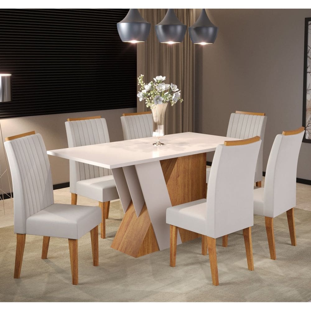 Mesa de Jantar Retangular Loreal Com 6 Cadeiras Fran Cobre/Blonde/Marfim - Casa Giulia
