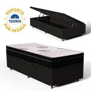 Cama Box Baú com Colchão Pillow In Orthoplus Solteiro 88x188x25cm