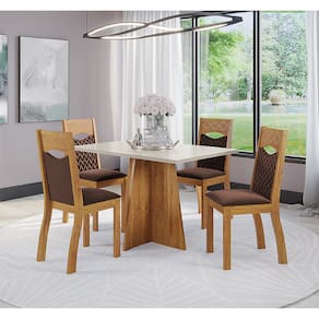Mesa de Jantar Retangular Rabanne Com 4 Cadeiras Pietra Cobre/Blonde/V.bombom - Casa Giulia