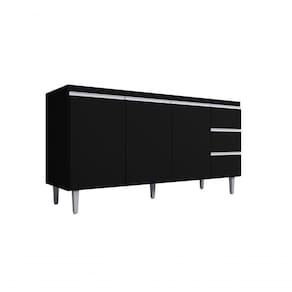 Balcão Gabinete Para Pia Andreia Com Tampo 160cm 3 Portas 3 Gavetas Preto