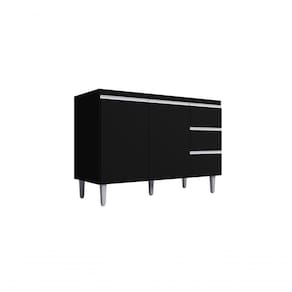 Balcão Gabinete Para Pia Andreia Sem Tampo 120cm 2 Portas 3 Gavetas Preto