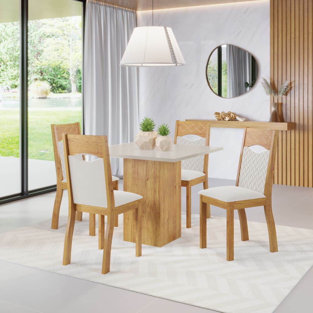 Mesa de Jantar Quadrada Dumond Com 4 Cadeiras Pietra Cobre/Blonde/Marfim - Casa Giulia