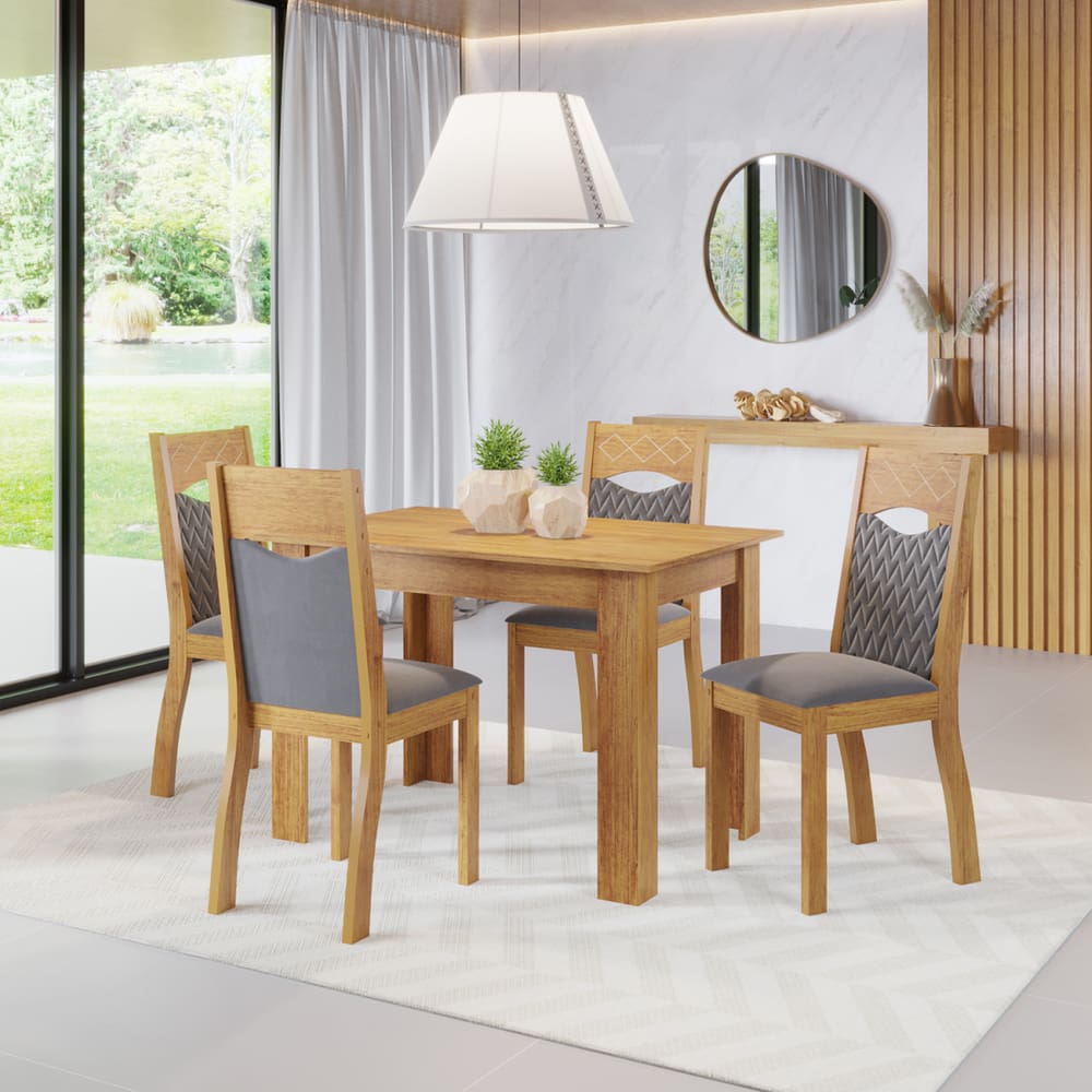 Mesa de Jantar Retangular Carmim Com 4 Cadeiras Pietra Cobre/V.grafite - Casa Giulia