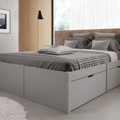 Cama Casal 4 Gavetas Madeira Maciça Beauty Espresso Móveis Cool Grey - Cinza