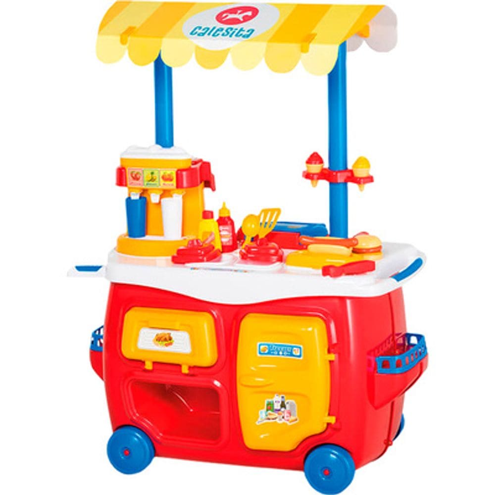 Lanchonete Infantil Tateti Calesita Completa - 24 Acessórios - Vermelho/Amarelo