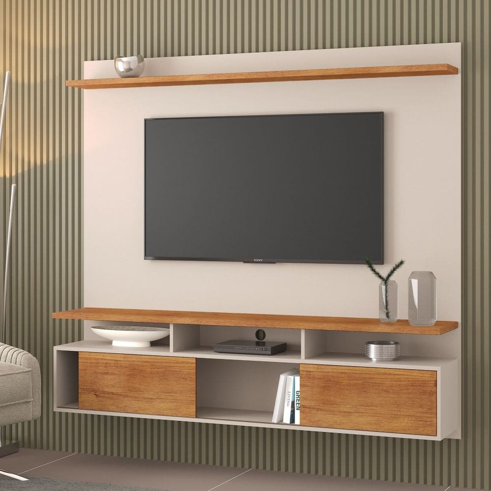 Home Suspenso para TV Até 75 Polegadas Roma 2 Portas 2 Prateleiras Off White/Cobre - Casa Giulia