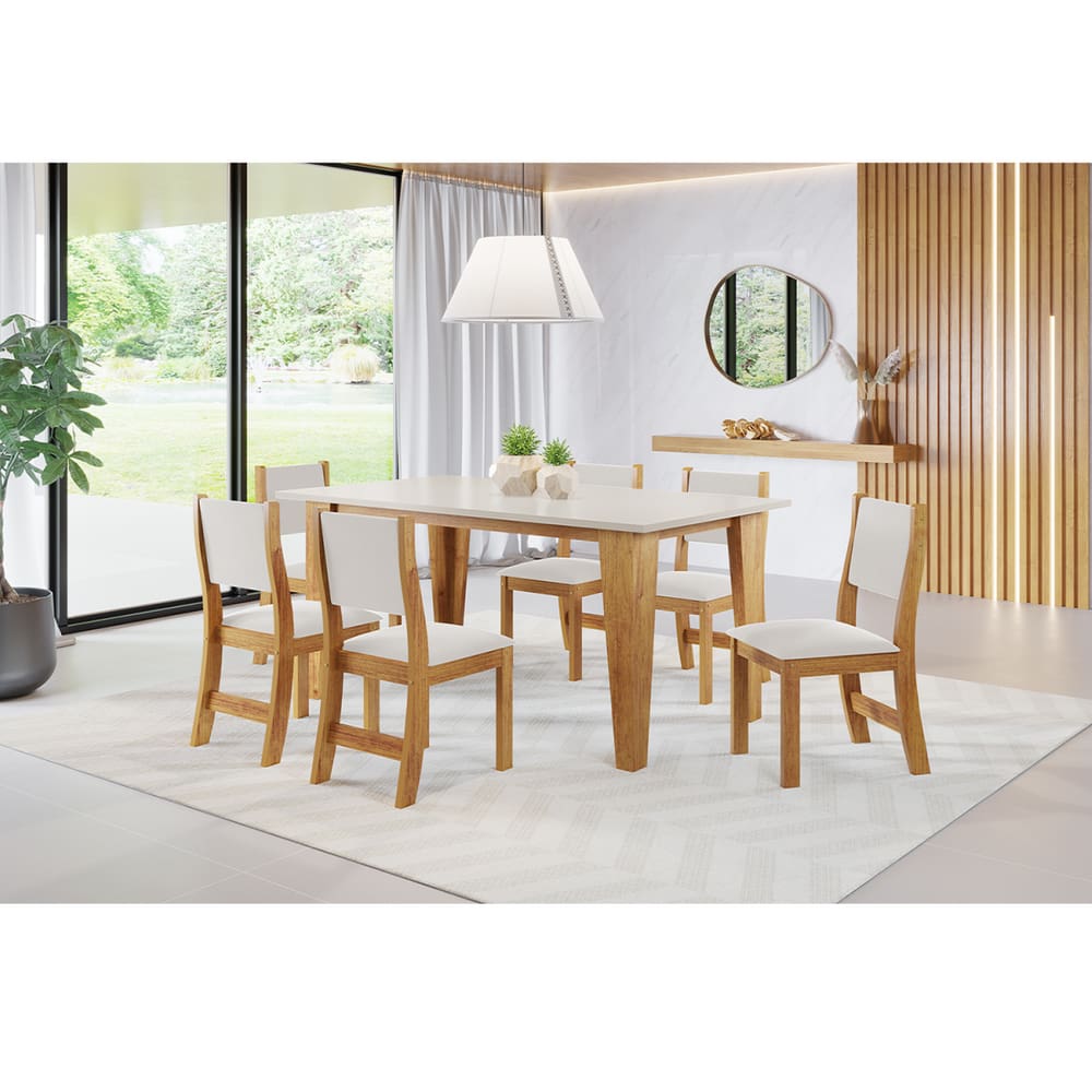 Mesa de Jantar Retangular Valduga Com 6 Cadeiras Sol Cobre/Blonde/Marfim - Casa Giulia