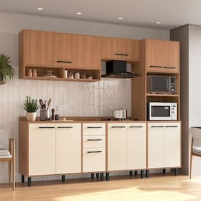 Cozinha Modulada Havana 5 Peças com Tampo 11 Portas e 2 Gavetas Rovere/Champanhe