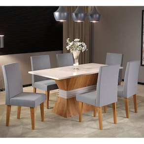 Mesa de Jantar Retangular Close Com 6 Cadeiras Venus Cobre/Blonde/Cinza - Casa Giulia