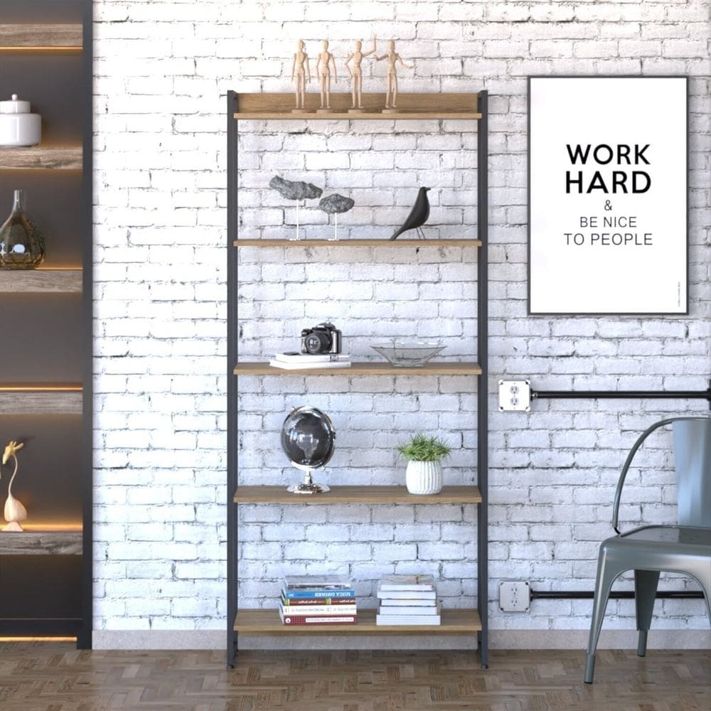 Estante para Livros Industrial Multiuso 5 Prateleiras 187x80cm Dynamica Yescasa Lâmina Mel / Est.Preta