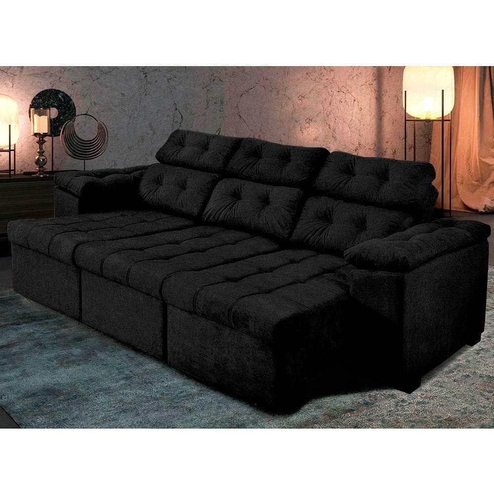 Sofá ítalo 250cm Retrátil Reclinável Preto
