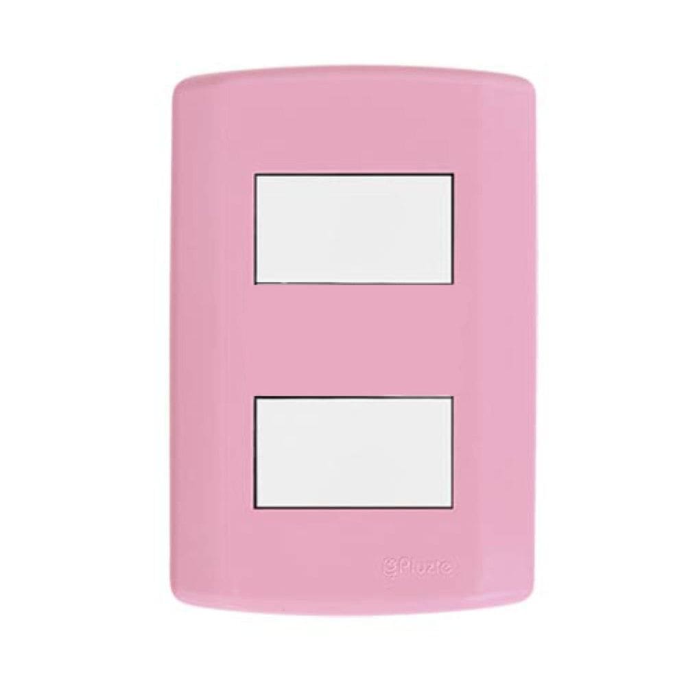 Interruptor de 2 Teclas Simples, Modular, com Placa 4x2 e Suporte Rosa/Branco