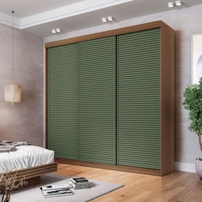 Guarda-roupa Casal 3 Portas de Correr Ripadas Samambaia Cabecasa Madeiramadeira Freijó/Verde